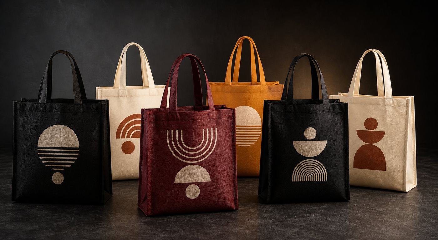 Koleksi godiebag custom berbagai warna dengan sablon logo dari Simple Creative